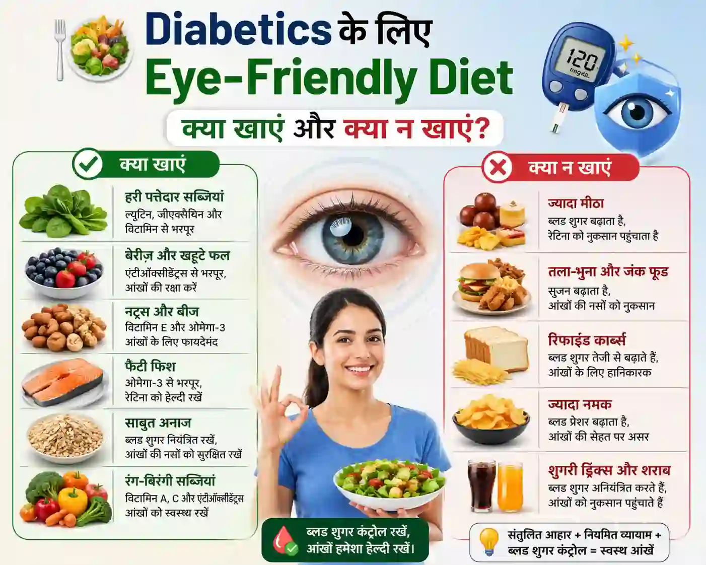 Diabetics के लिए Eye-Friendly Diet — क्या खाएं और क्या न खाएं?